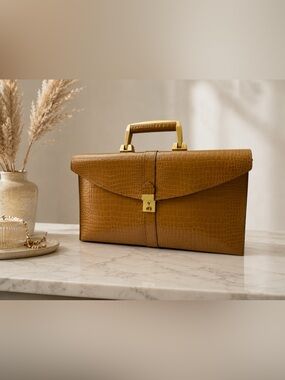 SUDHAUS - Vintage Briefcase Croc-Embossed Tan Leather HandBag. Pls Review Pics